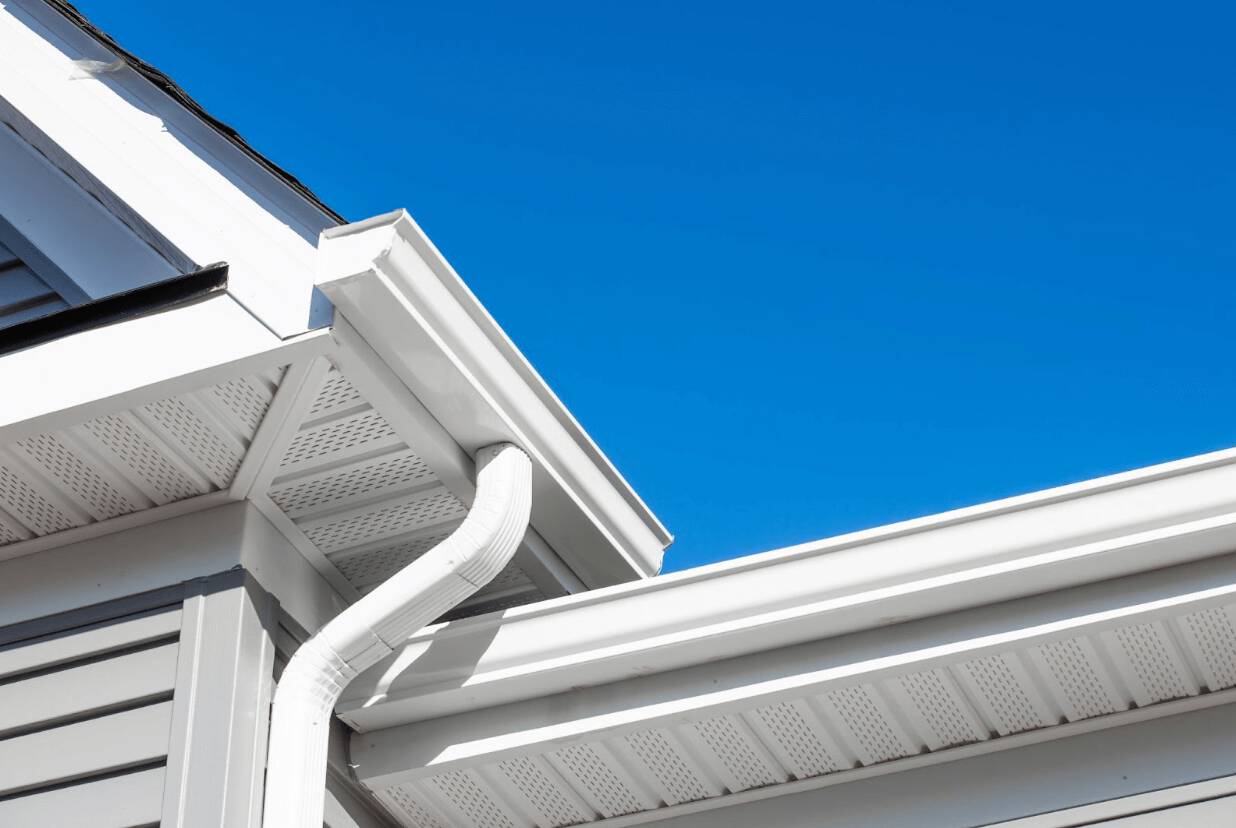 Up close view of gutters on home
