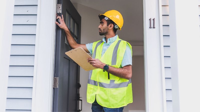 An inspection of weather seals and thresholds during an Entry Door Replacement.