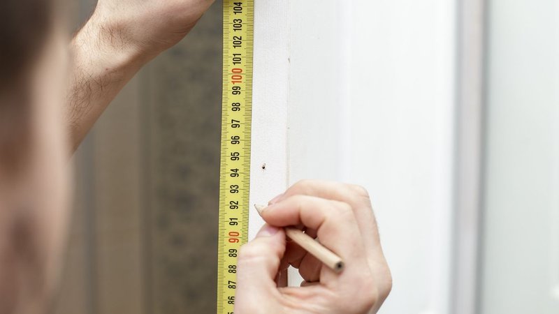 A homeowner reviewing door measurements prior to an Entry Door Replacement.