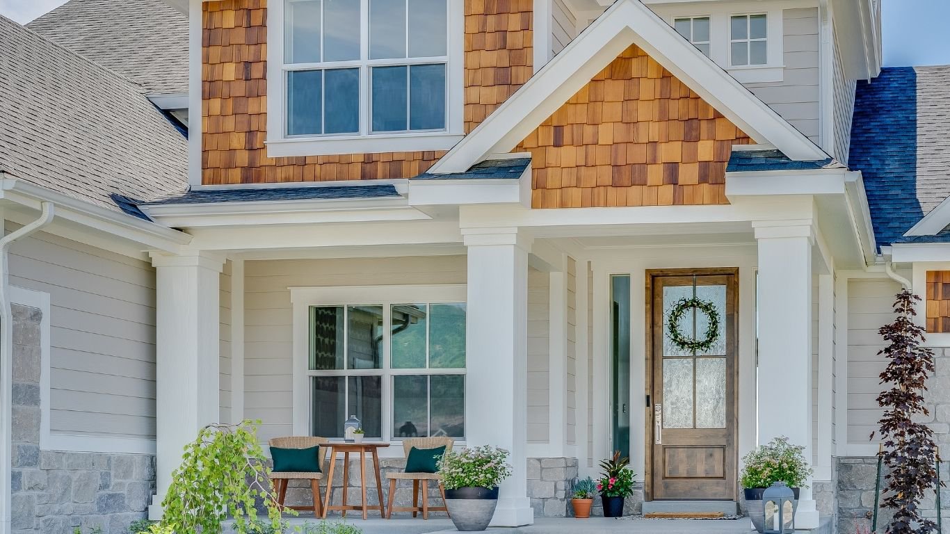 A home exterior prepared for cold weather following an Entry Door Replacement.